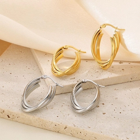 Orecchini A Cerchio A Strati Acciaio Inossidabile Intrecciati A Forma Di U Gioielli Di Moda Minimalisti Per Donne