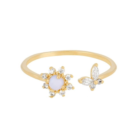 Anello Aperto a Farfalla e Fiore di Prugno Stile Coreano per Donna Rame con Zirconia Intarsiata Gioielli alla Moda Regolabili