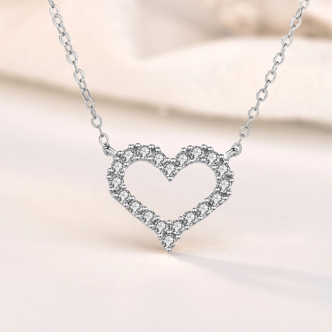 925 Sterlingsilber Hohl Herz Anhänger Halskette Für Damen Luxus Weißgold Vergoldet Schlüsselbein Kette Strass Schmuck Geschenk