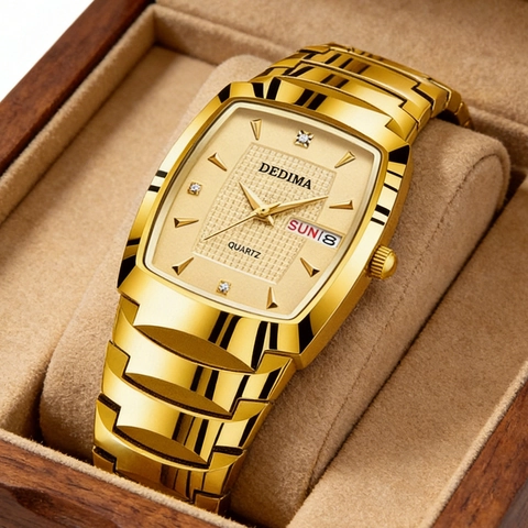 Luxe Heren Dames Koppels Quartz Horloge Tonneau Roestvrij Staal Legering Strass Dubbele Kalender Waterdicht Zakelijk Polshorloge