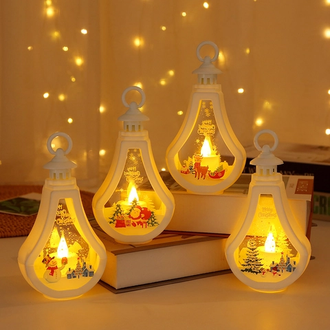 LED Weihnachtsaterne Dekorative Windlampe Warmes Licht Nachtlicht Hängendes Ornament Für Feiertagsparty Wohndeko Muster Weihnachtsmann Schneemann Elch