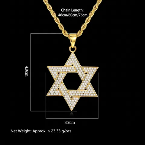 Collana Pendente Stella Di David Lega Strass Esagramma Sigillo Di Salomone Hip Hop Gioielli Per Uomo Donna