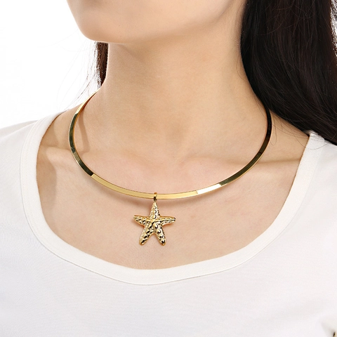 Collana Choker Con Pendente A Stella Marina In Acciaio Inossidabile Placcato Oro Torque Rigido Gioielli Moda Spiaggia Per Donna