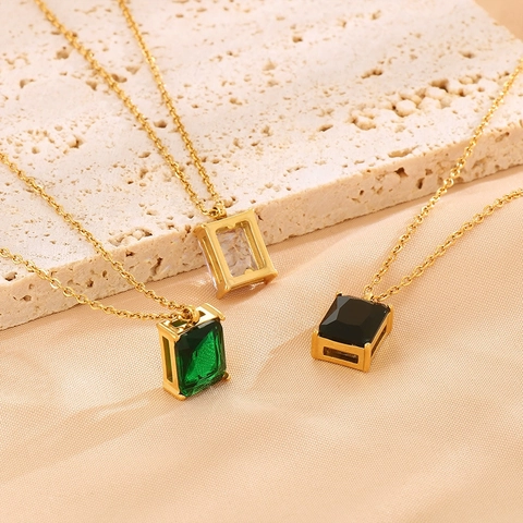 Franse Retro Rechthoek Glas Hanger Ketting Roestvrij Staal Minimalistische Gouden Sleutelbeenketing Voor Vrouwen Elegante Sieraden
