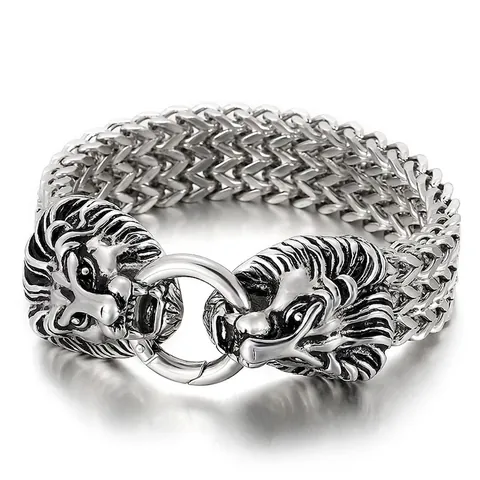 Men Stainless Steel Animal Head Skull Braided Chain Bracelet Punk Biker Gothic Jewelry