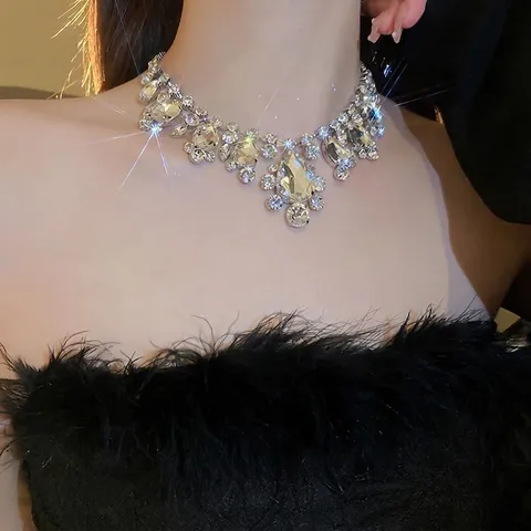Collar Statement De Estrás Con Gota De Agua Aleación Cristal Forma De Pera Brillante Joyería De Fiesta De Lujo Para Mujeres