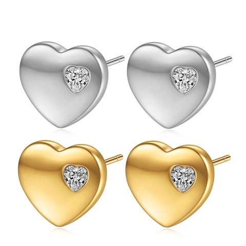 Herz Ohrstecker Edelstahl Vergoldet Mit Zirkonia Minimalistisches Hohles Herzförmiges Schmuckstück Für Damen