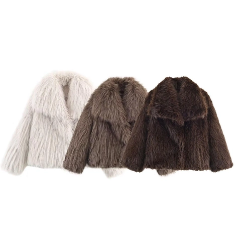 Dames Faux Fur Jas Elegante Reverskraag Lange Mouwen Kort Jack Warm Winter Effen Kleur Verborgen Knopen Pluche Bovenkleding