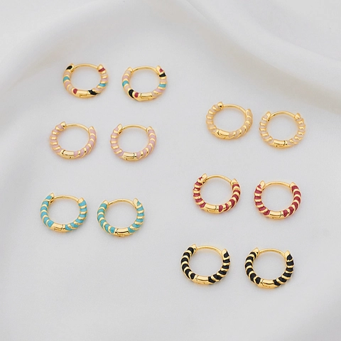 Kupfer Emaille Creolen Spiral Twist Gestreift Bunt Vintage Retro Geometrischer Minimalistischer Schmuck Für Frauen