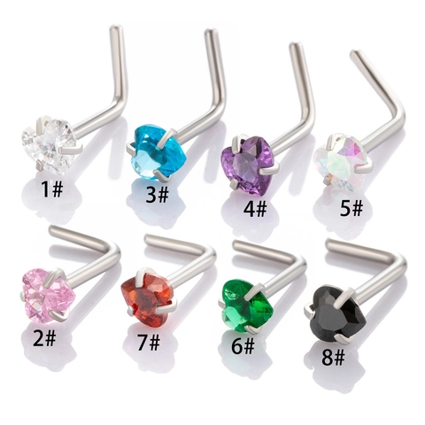 Piercing De Nariz Corazón Circonita Acero Inoxidable En Forma De L Joyería Corporal Moda Simple Mujer