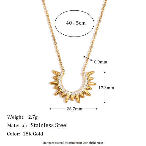 Collana Con Ciondolo Copricapo Capo Indiano Acciaio Inossidabile Placcato Oro 18K Zirconia Intarsiato Gioielli Per Donne
