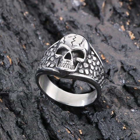 Skull Ring Stainless Steel Vintage Punk Gothic Distressed Textured Finger Jewelry For Men
