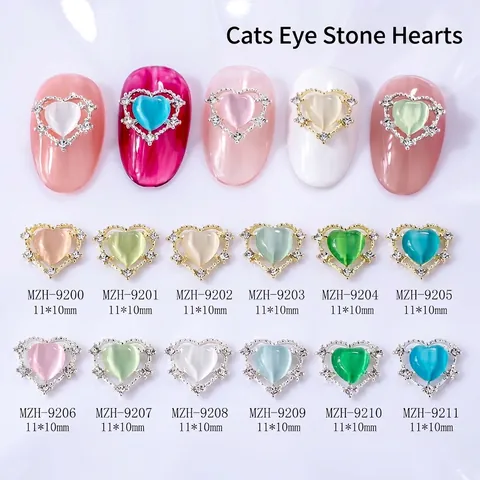 Nail Art Charms Herzförmig Katzenauge Stein Legierung Strass Schmuck Dekoration Für DIY Maniküre Funkelnd Elegant
