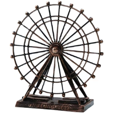 Retro Metal Ferris Wheel Model Rotating Desktop Ornament Warm LED Light Vintage Iron Art Home Office Decoration