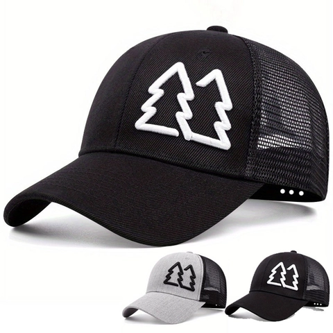 Twin Trees Embroidery Trucker Hat Mesh Breathable Baseball Cap Adjustable Snapback For Outdoor Sun Protection