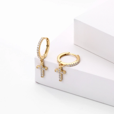 Pendientes De Aro De Plata De Ley 925 Con Colgante De Cruz Circonita Huggie Joyería Para Mujer Estilo Elegante De Lujo
