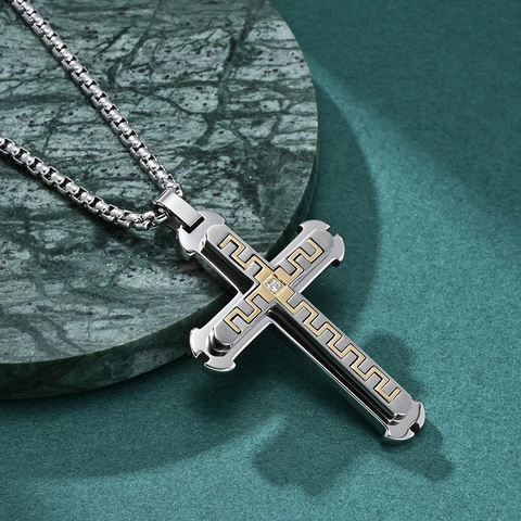 Collana Con Pendente A Croce In Acciaio Inossidabile Da Uomo Con Motivo Chiave Greca Design A Strati Gioielli Retro Hip Hop Punk