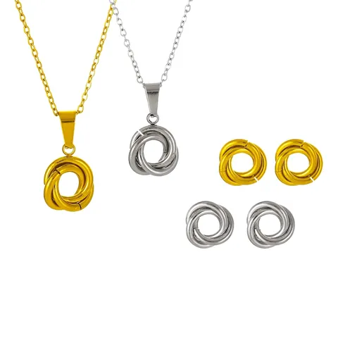 Gioielli Minimalisti In Acciaio Inossidabile Collana Con Pendente Rotondo Intrecciato E Orecchini Per Donna Placcati Oro 18K