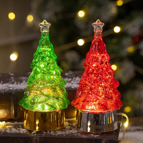 LED Leuchtender Weihnachtsbaum Ornament Kristall Textur Transparent Glitzer Gefüllt Glühende Tischdekoration Festliches Nachtlicht