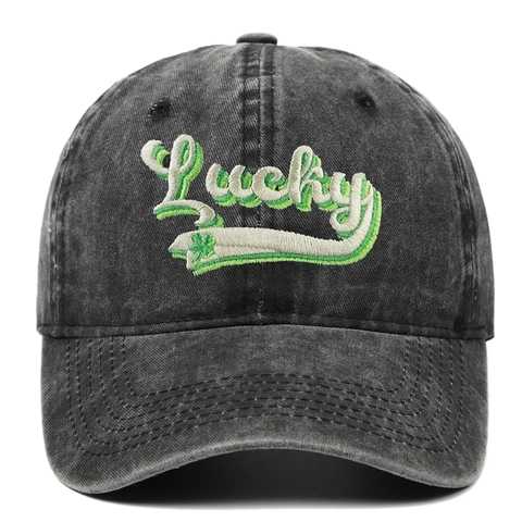 Lucky St Patrick's Day Embroidered Washed Cotton Baseball Cap For Men Women Adjustable Vintage Distressed Shamrock Luck Hat