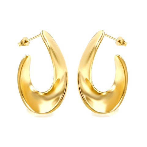 Roestvrijstalen Vergulde Onregelmatige Chunky Open Oorknopjes Voor Dames Glanzende Minimalistische Niche Ontwerp Sieraden