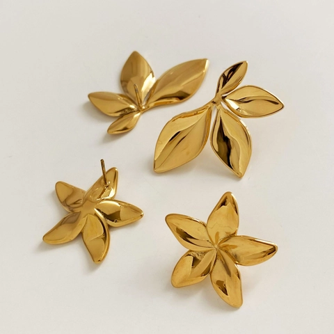 Stainless Steel Stud Earrings Flower Leaf Shape Polished Non Fading Waterproof Summer Sweet Elegant Jewelry For Women