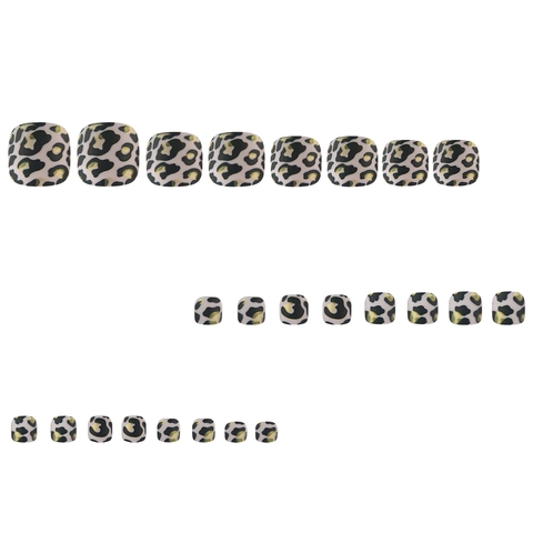 Leopard Print Gold Foil Press On Toe Nails Matte Chic Summer Artificial Toenails Accessory With Jelly Glue Stickers