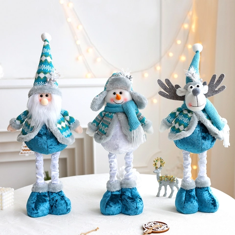 Christmas Telescopic Doll Santa Gnome Snowman Reindeer Blue White Knitted Fabric Holiday Tabletop Ornament