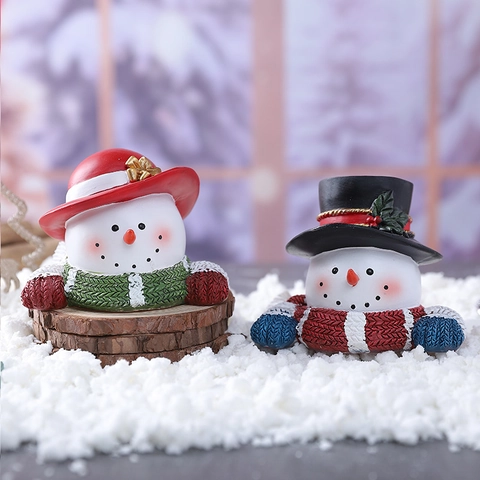 Weihnachts Schneemann Harz Figur LED Leuchtend Schreibtisch Deko Winter Feiertag Ornament Cartoon Süß Geschenk