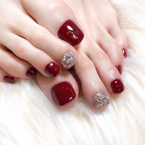 Uñas Postizas para Pies de ABS con Strass Perla Brillante Mármol Patrón Ballena Manicura de Pies Moda para Mujer Uso Diario
