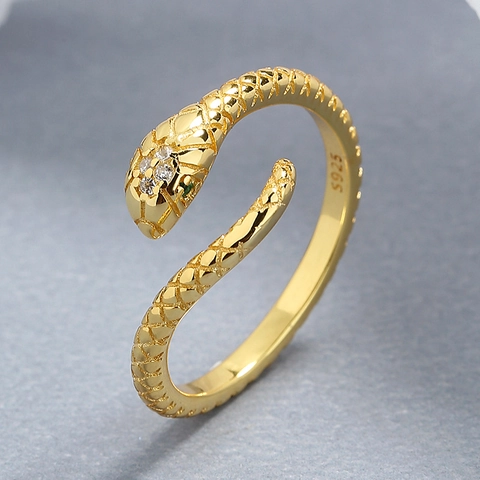 Anello Serpente Argento Sterling 925 Regolabile Fascia Aperta Zirconia Cubica Verde Gioielli Animali Per Donne