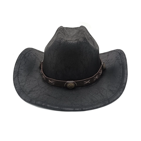 Chapeau De Cowboy Western Vintage Polyester Bord Large Pare-Soleil Fedora Avec Bande Décorative En Similicuir Et Concho