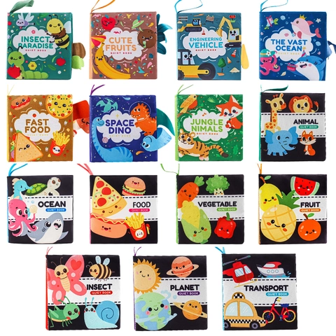 Baby Cloth Book Soft Washable Early Educational Sensory Development Toy For Infants Toddlers With Crinkle Paper Cartoon