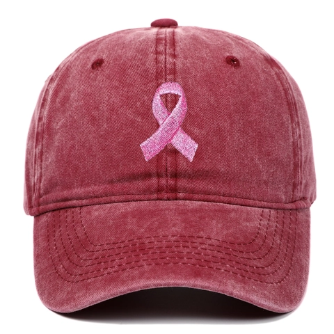 Pink Ribbon Embroidery Baseball Cap Washed Cotton Retro Breast Cancer Awareness Adjustable Outdoor Sun Hat