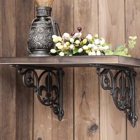 Decorative Shelf Brackets Cast Iron Wall Mounted European Retro Scrollwork Fleur De Lis Pattern Home Garden Decor Support