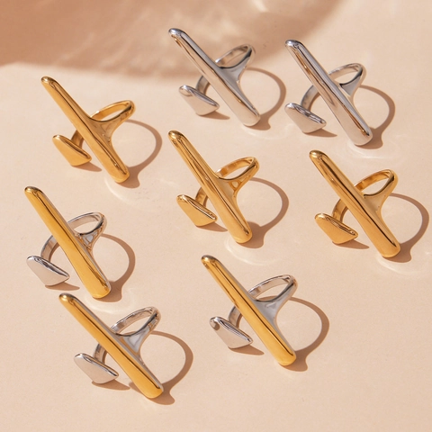 Geometric Vertical Bar Stainless Steel Open Ring Minimalist Trendy Jewelry For Women Avant-Garde Style