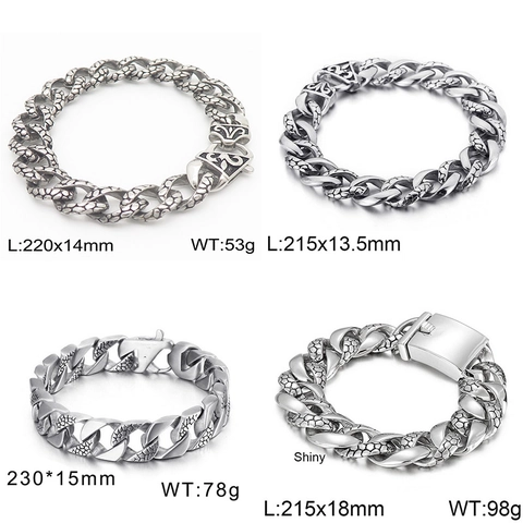 Pulsera De Cadena Cubana Para Hombre De Acero Inoxidable Joyería Punk Biker Con Textura De Piel De Serpiente Y Cierre Cuadrado Color Plata