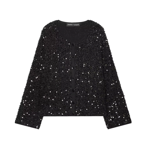 Dames Pailletten Cardigan Ronde Hals Lange Mouwen Knoopsluiting Glimmende Party Jas