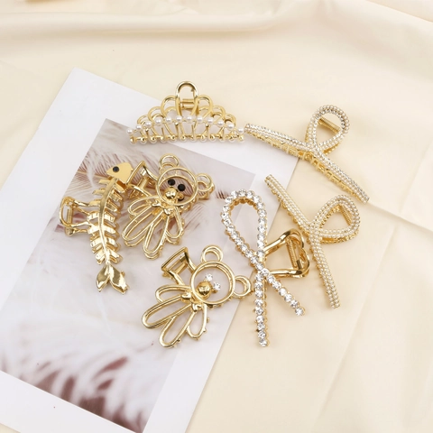 Elegante Pinza Per Capelli In Lega Con Strass E Perle Artificiali Da Donna Stile Coreano Grande Fermaglio In Metallo Accessorio Capelli