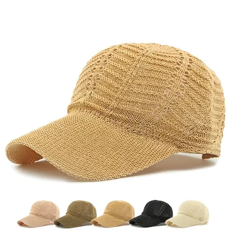 Knitted Mesh Baseball Cap Breathable Hollow Out Sun Protection Outdoor Casual Adjustable Summer Hat For Women