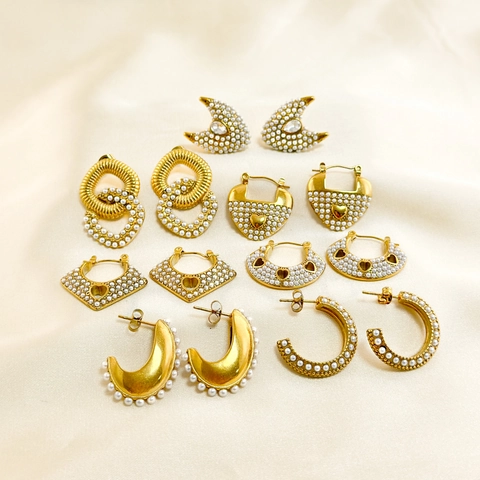 18K PVD Beschichtete 304 Edelstahl Retro Perlen Ohrstecker Für Damen Französischer Chic Herz Geometrische Hoop Ohrringe Schmuck