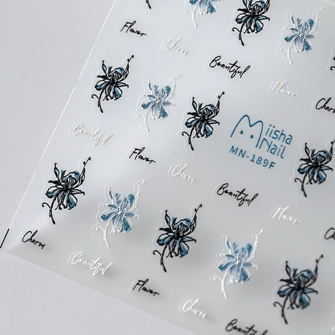 Autocollants Nail Art En Relief 3D Fleurs Bleues Décalcomanies Adhésives Décoration Manucure DIY Floral Lettrage