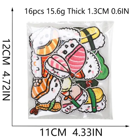 Kawaii Japanese Sushi Embroidery Patches Cute Cartoon Food Salmon Tamagoyaki Iron On Sew On Applique For Clothing Bags DIY Decor