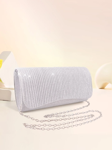 Women Evening Bag Glitter Pleated Clutch Shimmer Party Wedding Purse With Detachable Chain Strap Elegant