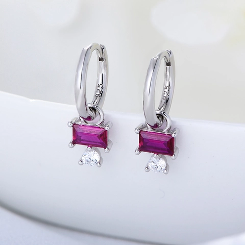 S925 Sterling Silver Square Red Zirconia Drop Earrings For Women Geometric Gold Silver Plated Minimalist Fine Jewelry Accessory