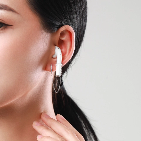 925 Sterling Silver Anti-Lost Wireless Earphone Chain Earrings With Zirconia Inlay Minimalist Tassel Ear Jewelry For Women
