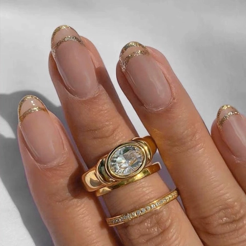 Retro Chunky Ring Edelstahl Mit Ovalem Zirkonia Lünettenfassung Minimalistisches Band Schmuck Geschenk Für Damen