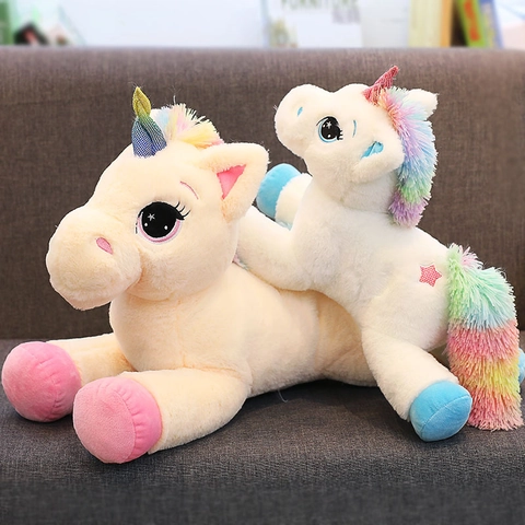 Süßes Regenbogen Einhorn Plüschtier Weiches Stofftier Liegendes Pony Puppe Kinder Schlafkissen Dekorativ