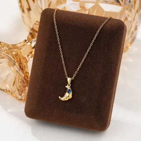 Französisch Vintage 925 Sterlingsilber Croissant Anhänger Halskette Für Damen Blau Strass Eingelegt Vergoldet Choker Schmuck