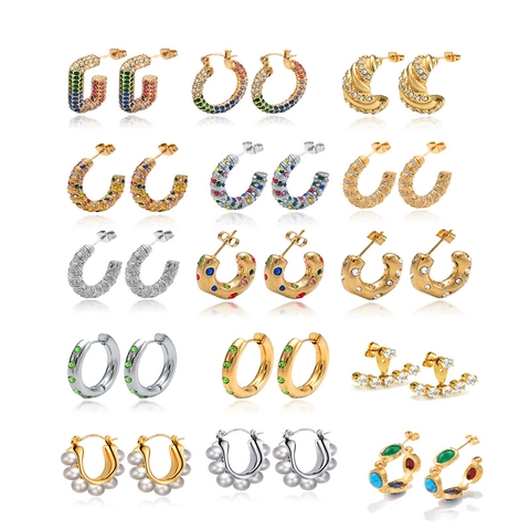 Stainless Steel Hoop Stud Earrings With Zircon Rhinestone And Faux Artificial Pearl Retro Light Luxury Style Jewelry For Women